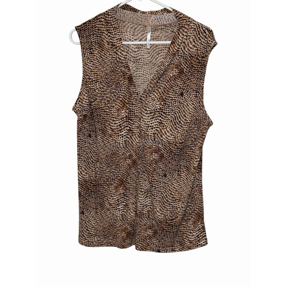 d.n.a couture Sleeveless Blouse Womens 3X Brown Abstract Animal Print V-Neck